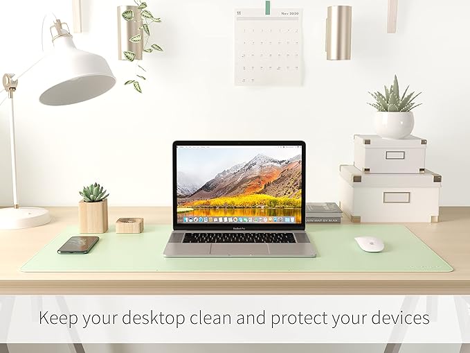 RENMTURE Dual-Sided Mouse Pad, Natural Cork & PU Leather Large Desk Pad for Office and Home Work, Desk Protector Non-Slip, Waterproof, Easy Clean (Light Green, 36"x17")