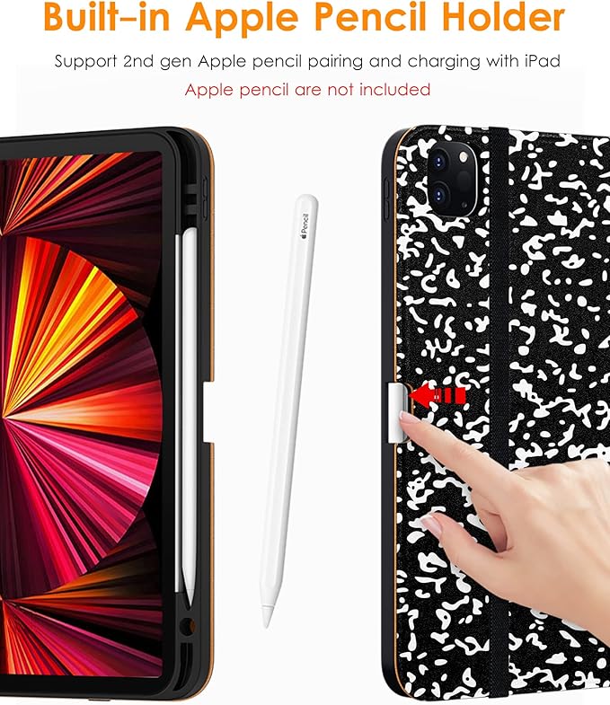 DTTO Case for iPad Pro 11 Inch 4th / 3rd / 2nd / 1st Generation 2022/2021/2020/2018,Premium PU Leather Folio Stand Cover with Hand Strap, Auto Wake/Sleep,Multiple Viewing Angles, Composition Book