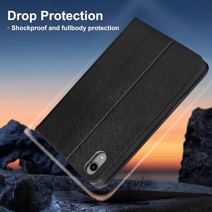 Gexmil Leather Case for iPad mini 7 (A17 Pro) 2024 / iPad mini 6 Generation 2021 8.3 Inch,Premium Cowhide Cover with Adjustable Stand, Auto Wake/Sleep,Palm-Print Black