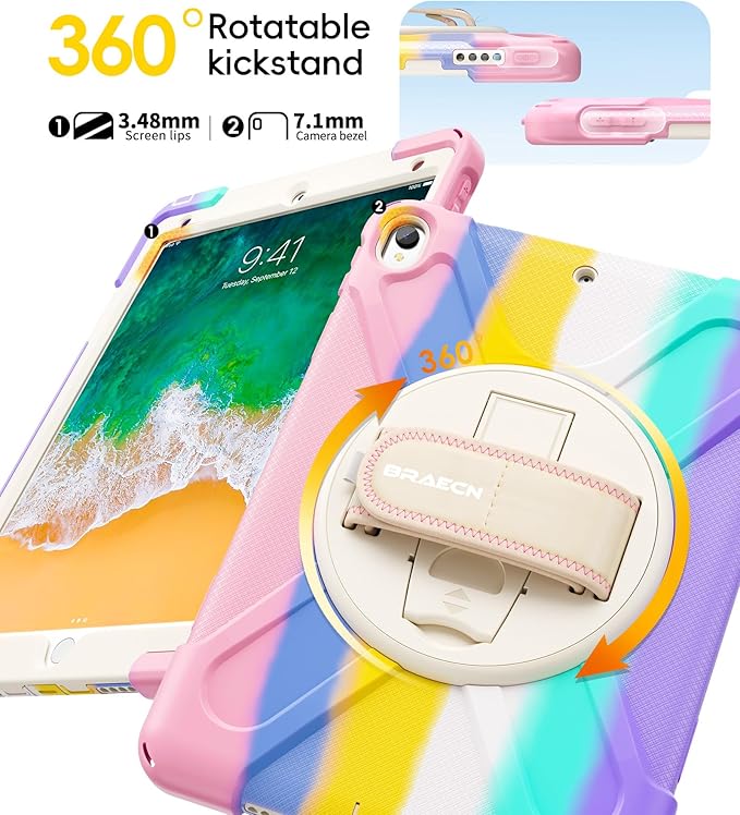BRAECN Case for iPad Air 3rd Generation 2019 / iPad Pro 10.5 inch 2017, Rugged Heavy Duty Shockproof Cover with Pencil Holder, 360° Rotating Kickstand & Adjustable Hand Strap & Shoulder Strap for Kids