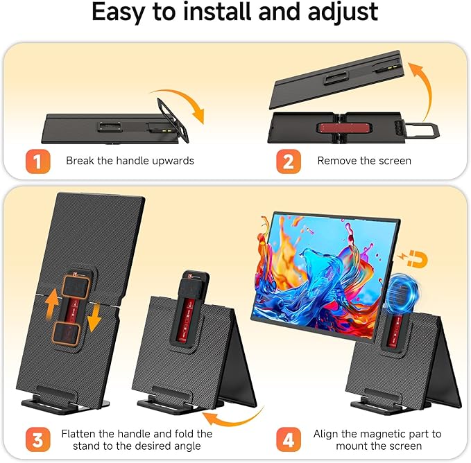 23.8" Large Portable Monitor - 1080P FHD 100Hz IPS HDR Second Screen, HDMI/USB-C Gaming Monitor with Magnetic Stand(Height-Adjustable & Rotatable), Speakers, VESA Mount Display for Laptop/MacBook/PC
