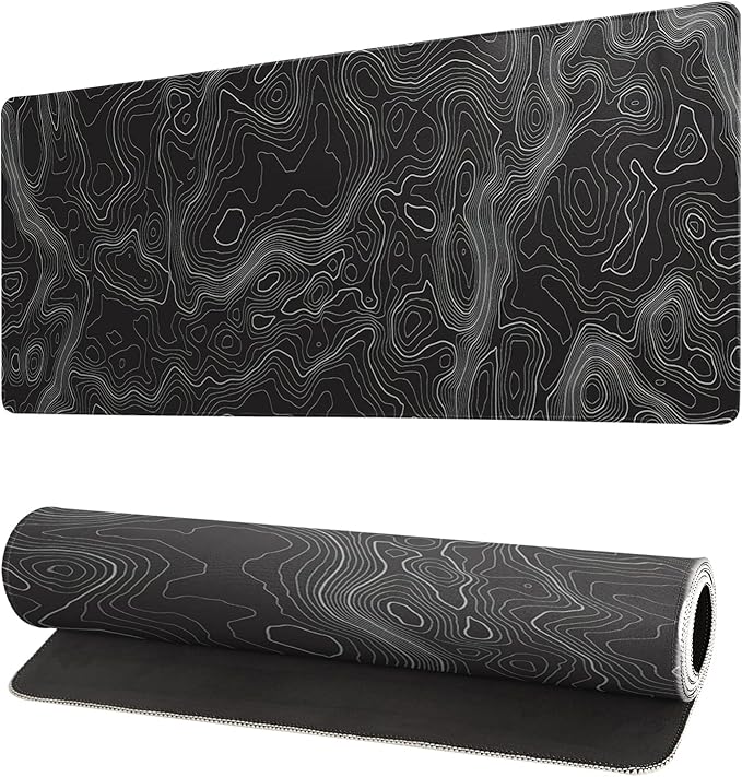 Topographic Contour Extended Big Mouse Pad Large,Gaming Mouse Pad Desk Pad,27.6x11.8 Inch Long Computer Keyboard Mouse Mat Mousepad with 3mm Non-Slip Base and Stitched Edge for Gaming and Office