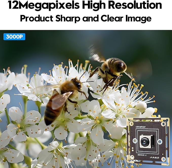 PDAF USB Camera Module 12MP 300ms Fast Autofocus 4K Webcam Module High Speed 3000P 15fps 1080P 60fpswith 65 Degree No Distortion Lens Cam Plug and Play for Raspberry Pi Windows Mac OS
