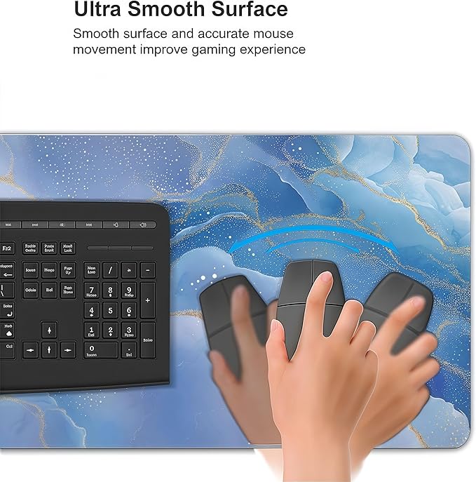 Large Blue Marble Pattern Mouse Pad, Non-Slip Rubber Base, 35.4 x 15.7 Inches, Office and Home Desk Accessory