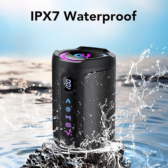 aowoka Bluetooth Speaker, 2026 Portable Wireless Speakers with Led Light, Bluetooth 5.4, 15H Playtime, Enhanced Bass, IPX7 Waterproof, Outdoor Speaker for Travel, Sport, Party, Biking.