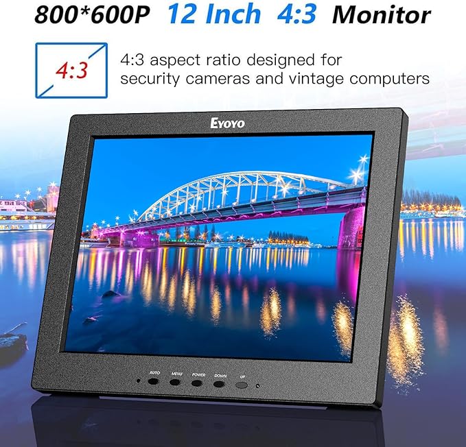 Eyoyo 12 Inch HDMI Monitor with BNC VGA AV HDMI Input 800x600 Portable 4:3 TFT LCD Mini HD Color Screen with Built-in Speaker