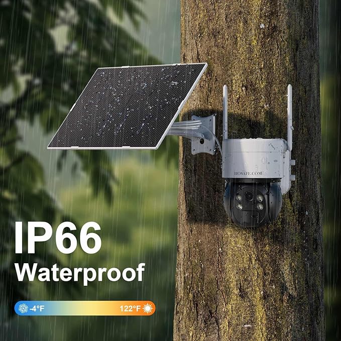 HOSAFE.COM Security Cameras Wireless Outdoor, Solar WiFi Cameras for Home Security, 2K Color Night Vision, AI Motion Detection, 2-Way Audio, IP66 Waterproof, SD/Free Cloud Storage (Need Apply)