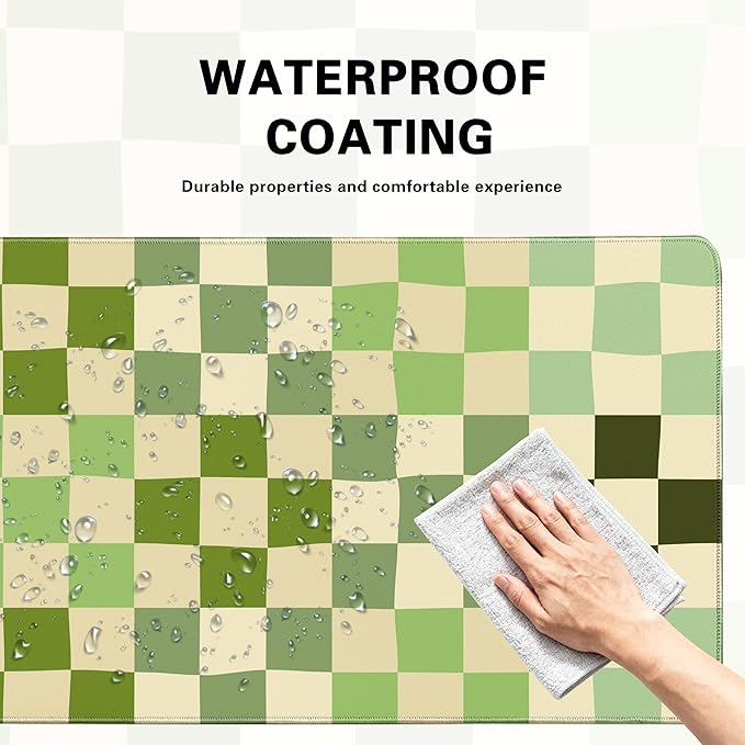 Desk Cover Mat, XXL Large Mouse Pad, Cute Desk Pad Decor for Office Game Home 31.5 X 15.7 Inch (Green Checkered)