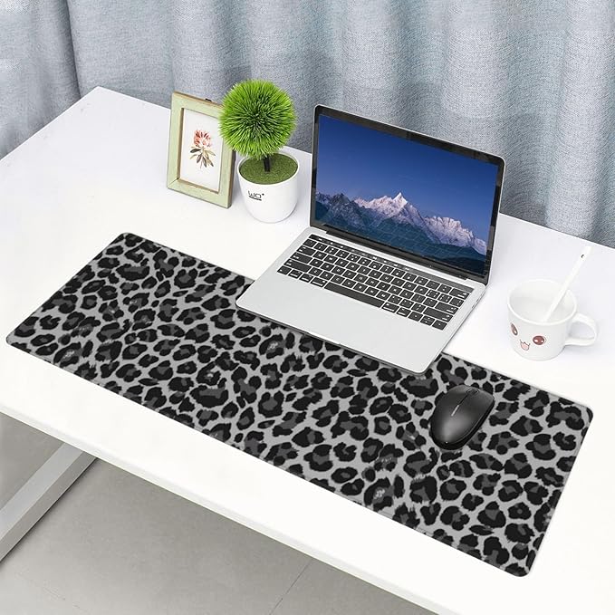 Leopard Skin Pattern XL Large Mouse Pad with Stitched Edges Long Non-Slip Rubber Base Mousepad Laptop Keyboard Mat Desk Pad for Office Home Desk Decor, 31.5" X 11.8"