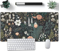 Dark Flower Desk Mat Floral Plants Mouse Pad Boho Aesthetic Wildflowers Large Gaming Mousepad Desk Pad, XXL Keyboard Mouse Mat Full Desktop Mat Women Office Desk Accessories 31.5"x15.7"