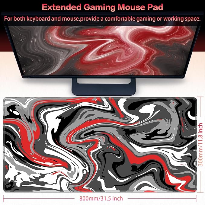 Canjoy Gaming Mouse Pad, Fluid Pattern Mouse Pad 31.5x11.8inch Large Extended Computer Mouse Mat Keyboard Full Desk Mousepad for Gaming, Office, Home