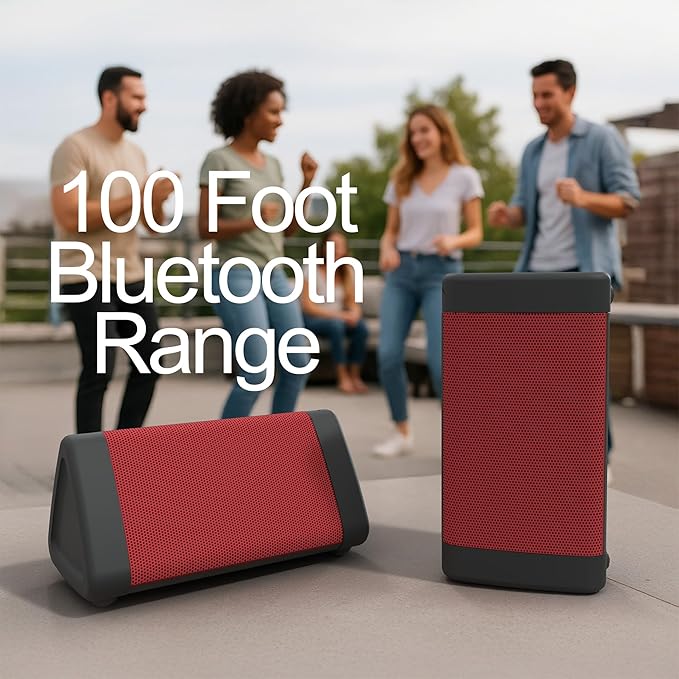 OontZ Angle 3 (4th Gen) – Portable Bluetooth Speaker, 12W Stereo Sound, 24 Hour Playtime, Rich Bass, 100 Foot Wireless Range, Waterproof, Home, Outdoor, Travel, Great Gift (Red)