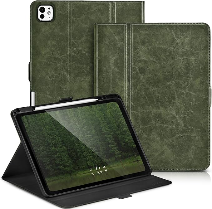 Slim Case for iPad Pro 11 Inch M5/M4 (2025/2024) A3357/A3358/A2836/A2837 with Pencil Holder,Lightweight Cover,Magnetic Closure,Multi Angle Stand,Typing Angle,Auto Sleep/Wake,Green