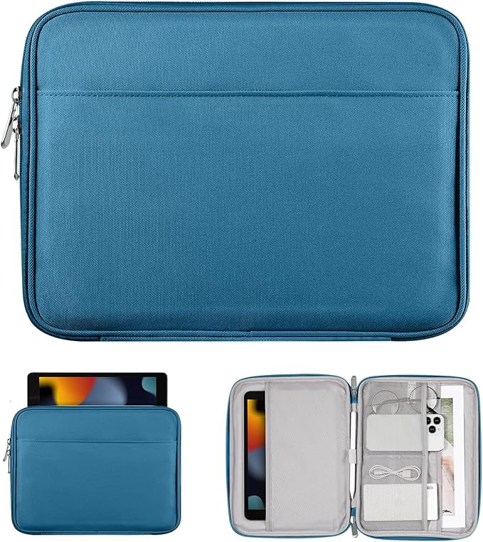TiMOVO 9-11 Inch Tablet Sleeve Bag for iPad 11-inch A16 2025, iPad 10th Gen. 10.9", iPad 10.2", iPad Air 11/5th/4th Gen. 10.9", Galaxy Tab A9 Plus 11", Carrying Case with Pocket, Peacock Blue