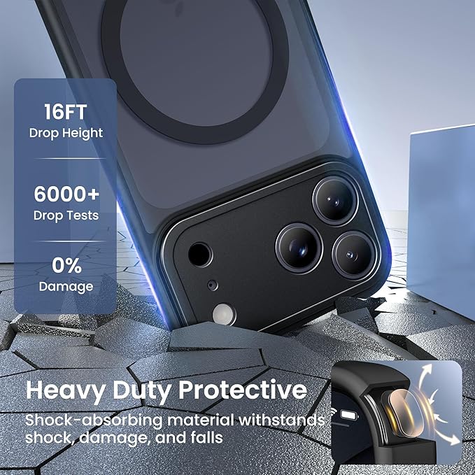 GolbinBox for iPhone 17 Pro Case with Stand,Compatible with MagSafe,[Camera Control][Military Drop Protection] Shockproof Slim Translucent Matte Phone Cover for iPhone 17 Pro 6.3",Black/Clear