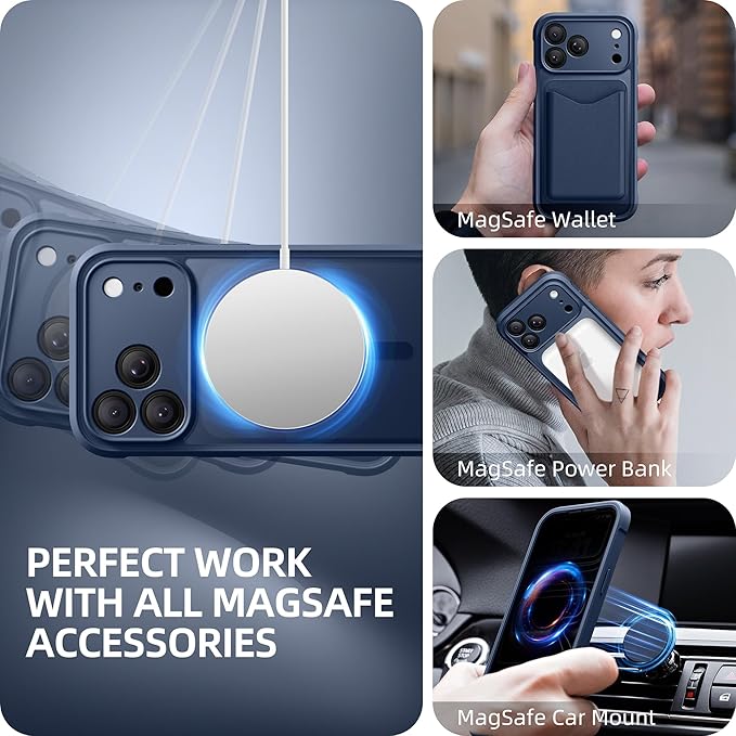 BERFY for iPhone 17 Pro Max Case, Compatible with MagSafe, Built-in Privacy Screen Protector, Camera Protection, Shockproof Full Body Phone Case 6.9", Translucent Blue