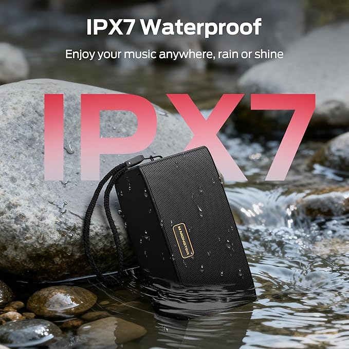 Monster Cubis Bluetooth Speaker, 15W Stereo Sound Portable Speaker, Bluetooth 6.0, 15H Battery Life, TWS Pairing, AUX/TF Card Slot, IPX7 Waterproof Wireless Speaker for Shower, Outdoor, Travel
