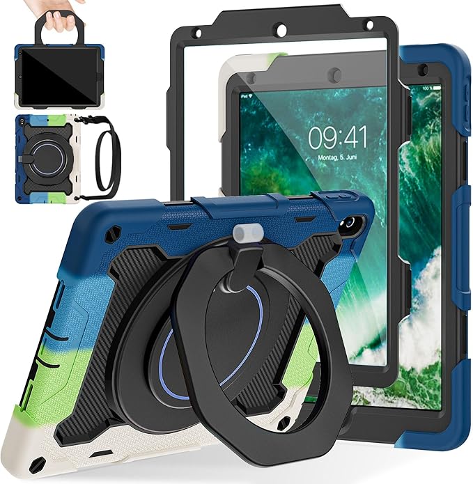 ROISKIN for iPad Pro 10.5 Case 2017/iPad Air 3rd Generation Case 2019, Rugged Heavy Duty Protective Cover with Screen Protector Pencil Holder, 360° Swivel Stand/Handle, Shoulder Strap for Kids