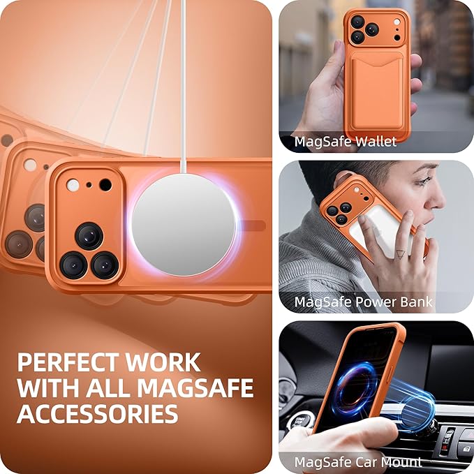 BERFY for iPhone 17 Pro Case, Compatible with MagSafe, Built-in Privacy Screen Protector, Camera Protection, Shockproof Full Body Phone Case 6.3", Translucent Cosmic Orange