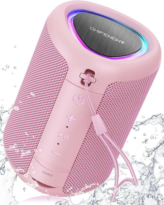 Portable Bluetooth Speaker Beach Essentials: Powerful Crystal Clear Sound/Dynamic Light/IPX5 Waterproof/All Day Playtime/Wireless BT 5.3/TWS Paring, Dad Gifts, Outdoor|Travel|Camping|Pool Accessories