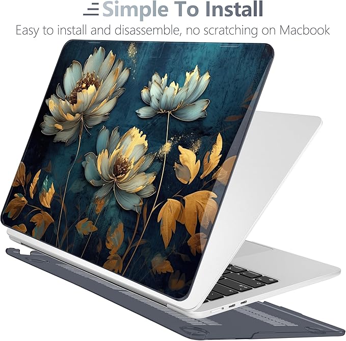 Batianda Premium Case for New MacBook Air 15 inch with M5 M4 M3 M2 Chip 2026 2025 2024 2023 Release, Designed Ultra-Slim Hardshell & Keyboard Cover & Screen Protector 4-in-1 Bundle, Blooming Flowers