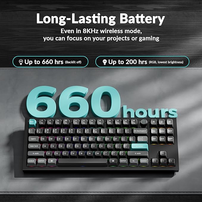 Keychron Q3 Ultra Wireless Mechanical Keyboard 8KHz Polling Rate, TKL 2.4G/Bluetooth 5.3/Wired Up to 660 Hours Long Battery Life, Hot-Swappable Aluminum RGB Gaming ZMK for Mac/Windows/Linux-Black
