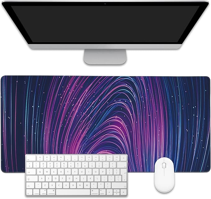 Futuristic Neon Swirl Lines Large Gaming Mouse Pad,Waterproof Desk Mat for Desktop,Non-Slip Rubber Base Mousepad with Stitched Edges for Laptop Office and Home 35.4X15.7 Inch