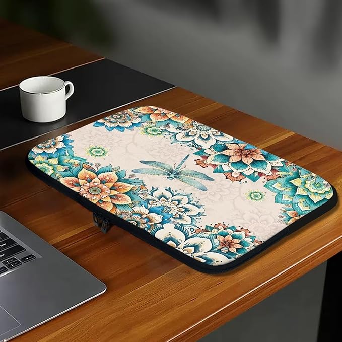 Boho Flower Dragonfly Laptop Protective Sleeve for Women Men Computer Sleeve 17 Inch Laptop Case Bag Lightweight Computer Carrying Case Suitable GITS for Teens Tablet Bags
