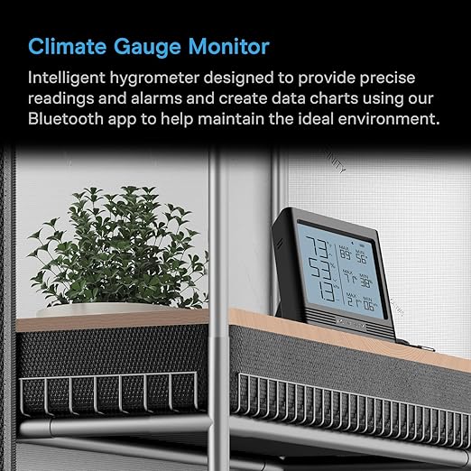 AC Infinity Temperature Humidity VPD Smart Hygrometer B1 with LCD Display & Bluetooth App Monitor, Climate Gauge Thermometer Sensor Probe for Basements, Guitar Rooms, Grow Tents, Greenhouses