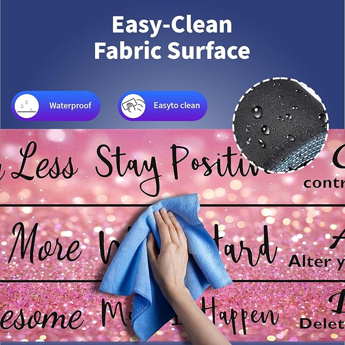 Extra Large Gaming & Office Mouse Pad (31.5" x 11.8") – Inspirational Quote Stay Positive Work Hard & Pink Glitter Design, Premium Anti-Slip XXL Desk Mat with Durable Stitched Edges