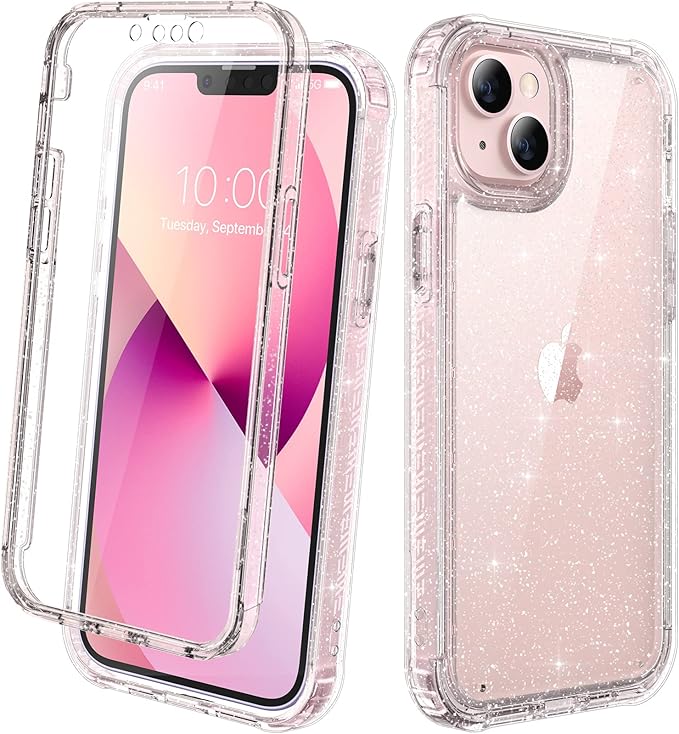 Diaclara Designed for iPhone 13 Case, Full Body Rugged with Built-in Touch Sensitive Anti-Scratch Screen Protector, Soft TPU Bumper Case for iPhone 13 6.1" (Clear Glitter)