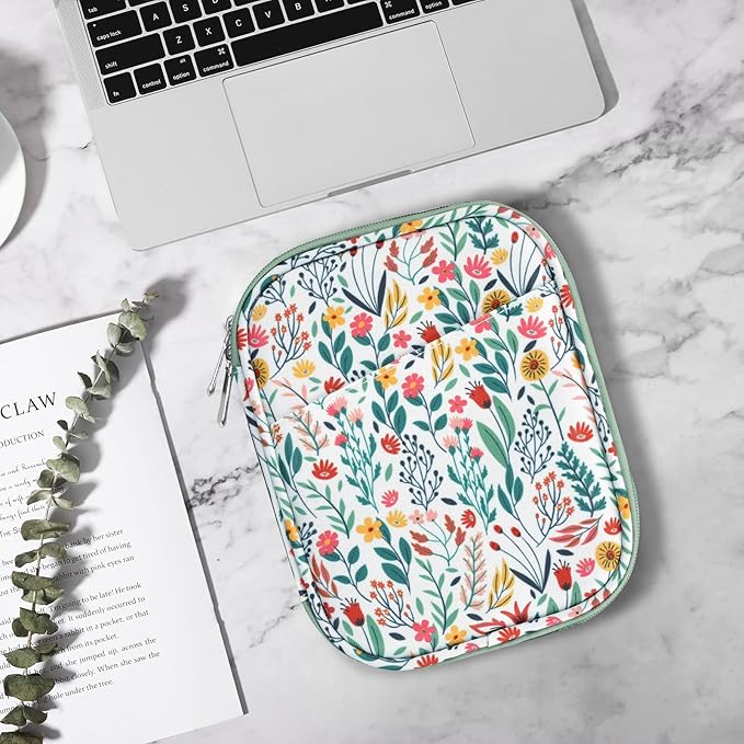 TiMOVO 6-7 Inch Tablet Sleeve for eReader Book Paperwhite/Colorsoft Signature Edition, Protective Sleeve Cover Case with Pocket for E-Reader/Oasis & Kobo Devices, Flowers