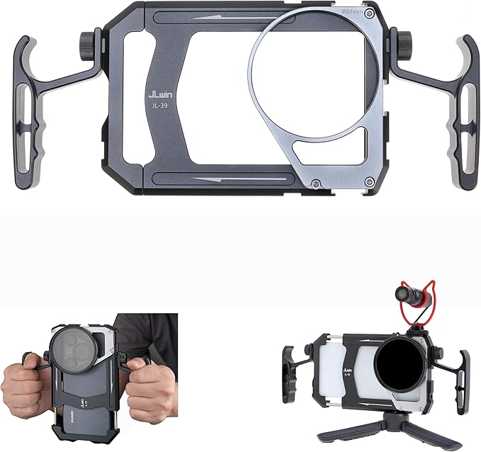 Fotga Universal Smartphone Cage Photo Video Stabilizer + Handles + 67mm Thread Filter Adapter for iPhone 17 16 15 14 Pro Max Samsung Cell Phone Vlog Live Stream Video Record + Cold Shoe Tripod Mount