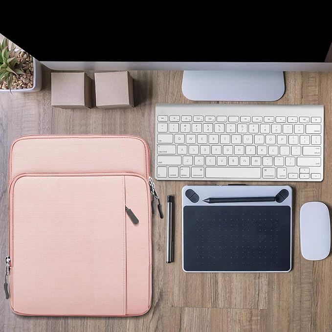 MoKo 10-13 Inch Tablet Sleeve Bag Carrying Case with Pockets Fits New 13 Inch iPad Pro M5 & Air M3, Pro 12.9/11 in,iPad 10th/Air 5/4th 10.9, i-Pad 7/8/9th 10.2, Galaxy Tab S8+/S9+ 12.4, Pink