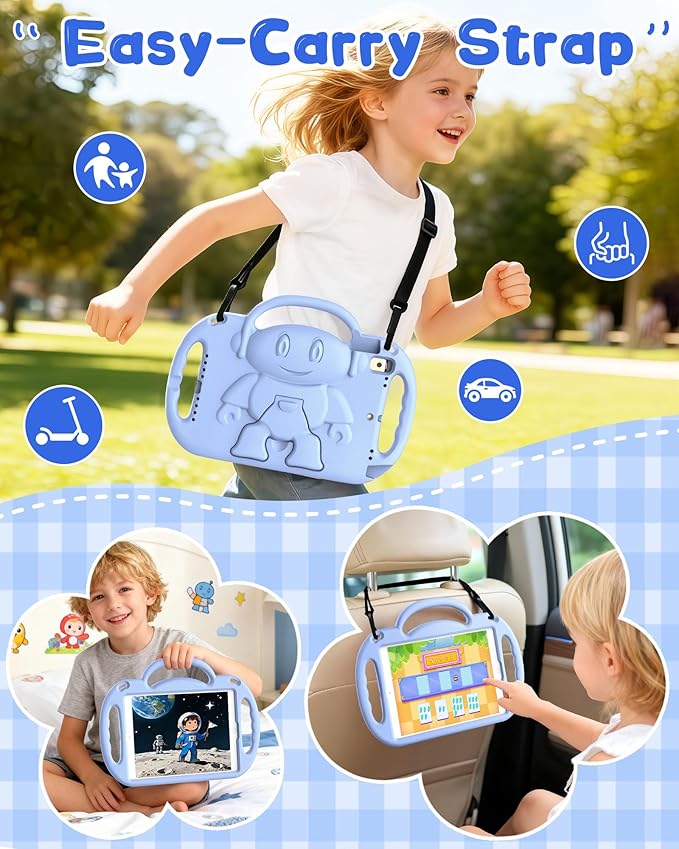 Kids Case for iPad 9th/8th/7th Generation (10.2 inch,2021/2020/2019), Kids Case for iPad Air 3rd Gen 10.5"/Pro 10.5, Durable Shockproof Cover with Shoulder Strap/Handle/Kickstand, Light Blue
