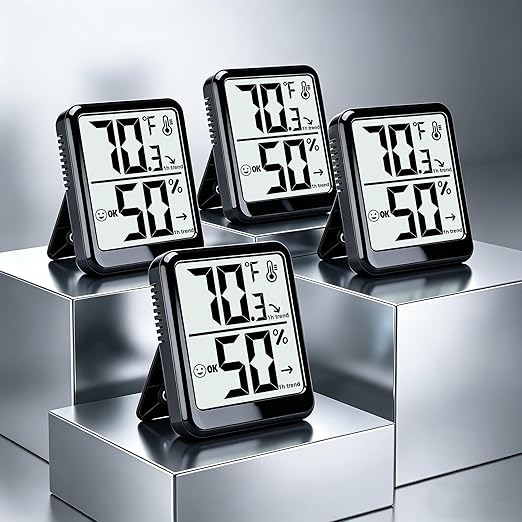 4-Pack Room Thermometer Indoor Hygrometer, Small Digital Temperature and Humidity Monitor Sensor, Temperature Humidity Gauge Meter for Home Baby Room, Plants, Pets - AAA Battery Included