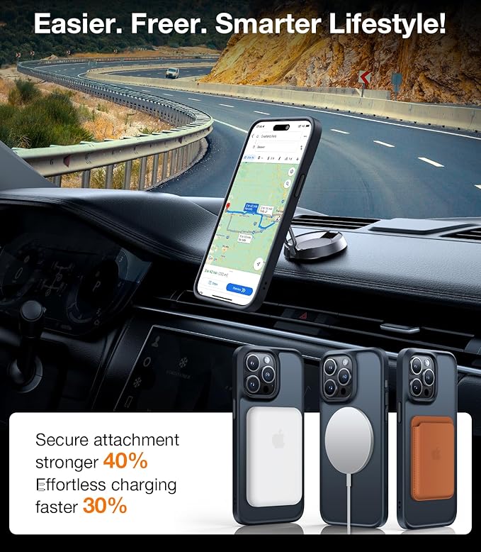 TORRAS Magnetic Shockproof for 15 Pro Max Case, Compatible with MagSafe, Military-Grade Drop Tested, Translucent Slim Protective Case for 15 Pro Max Anti-Fingerprint Anti-Scratch, Blue