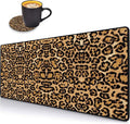 Desk Pad Mat Gaming Mouse Pads with Coasters Set, Stitched Edges Design Mouse Pad XXL Large Mouse Pad for Laptop Computers Leopard Print Desk Writing Mat for Office & Home 31.5"x 11.8"