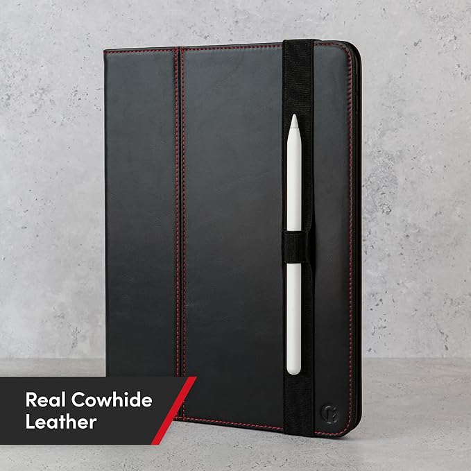 Casemade Real Leather Case Compatible with iPad Pro 11” 1st/2nd/3rd/4th Gen (2018/2020/2021/2022) - Full-Grain Leather Cover, Auto Sleep/Wake, Dual Stand Position (Black)
