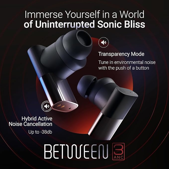 Status Between 3ANC Onyx True Active Noise Cancelling Wireless Earbuds - Black iPhone & Android ANC in Ear Buds, Charging Case, Built-in 6 Microphones, 8H Playtime, Bluetooth 5.2, IPX5