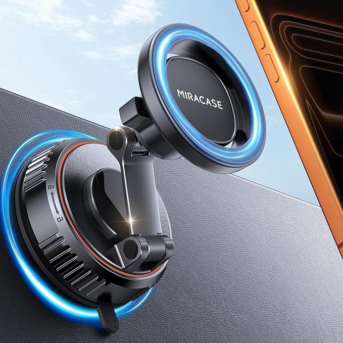 Miracase for MagSafe Car Mount[3600gf Strong Magnet & 89+LBS Suction Base]Vacuum Magnetic Phone Holders for Your Car, 360° Adjustable Dashboard & Windshield Mount with Dash Accents for All Smartphones