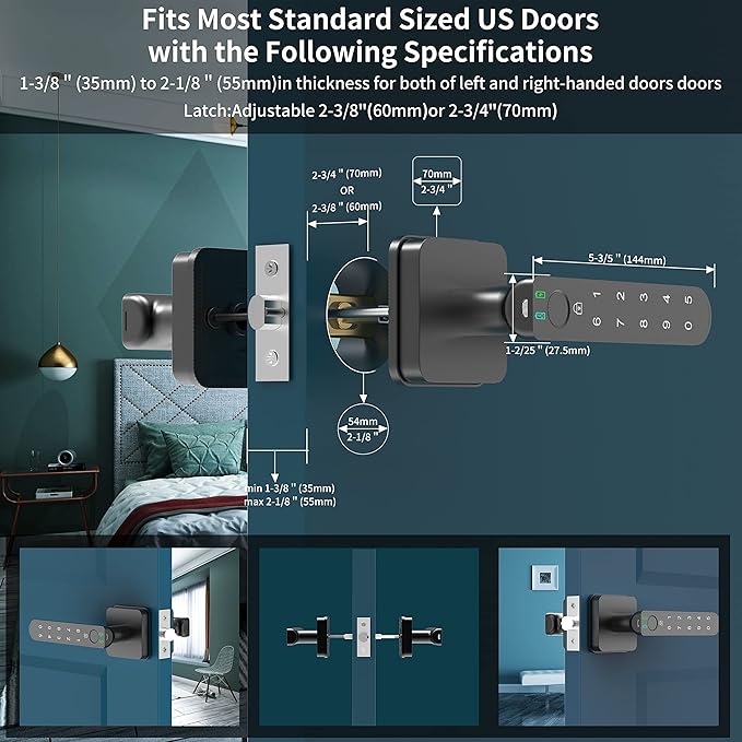 Foxgard Smart Fingerprint Door Lock,Biometric Door Lock, Electronic Door Knob with Keypad,Smart Door Knob with 100 Fingerprints, 50 Codes, for Home,Bedroom, Office(Square)