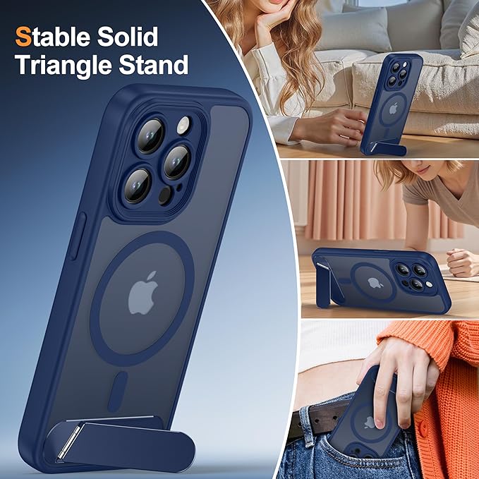 Magnetic Compatible with iPhone 15 Pro Case, [Built-in Kickstand][Full Camera Protection][Compatible with MagSafe][Anti-Fingerprint] Shockproof Phone Case for iPhone 15 Pro 6.1",Blue