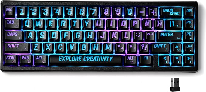 x XVX M67 Wireless 60% Percent Keyboard, QMK/VIA Topographic Gaming Keyboard, Tri-Mode Thocky Creamy Mechanical Key board, Hot Swappable Gasket Mount RGB IMD Tech for Win/Mac, Miami Theme, Black