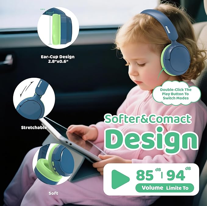 Kids Bluetooth Headphones Active Noise Cancelling,68H Play Time,Lightweight Wireless Foldable Over-Ear Headphone for Kid Toddler,Volume Limited 85/94dB,Headsets with Built-in Mic Blue