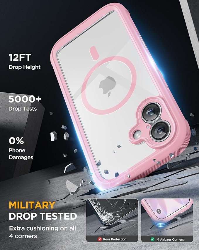 Miracase for iPhone 17 Case 6.3'', Full-Body Military Grade Drop Protection Outdoor Phone case with Built-in Glass Screen &Camera Control,Easy Installation,No Gap,Compatible with MagSafe, Pink