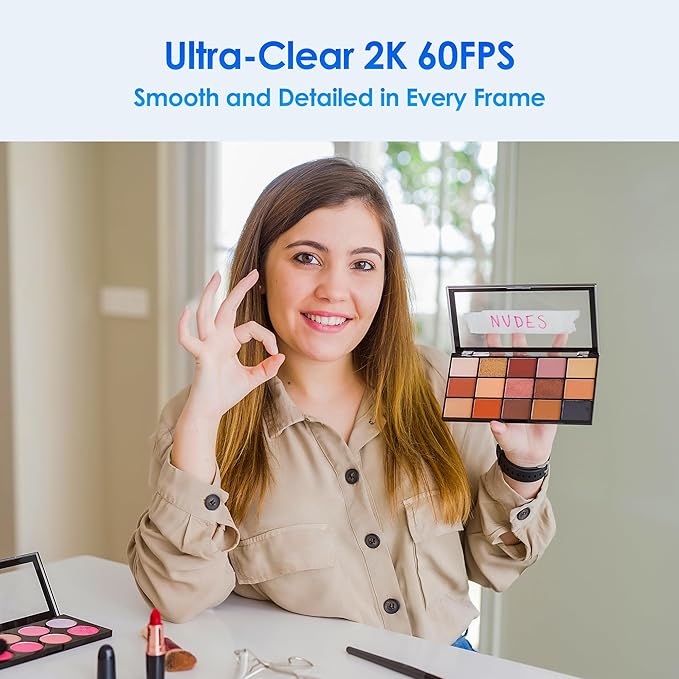 saylas 2K Webcam with Lights, HD Webcam for PC, 2K@60FPS Web cam with Microphone, 65° FOV, Autofocus, Noise Cancellation, Privacy Cover, Web Camera for Computer/Laptop, USB Streaming Computer Camera