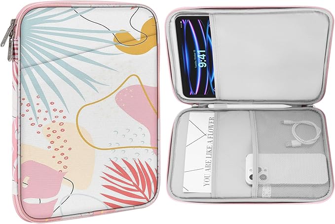 MoKo 9-11 Inch Tablet Sleeve Case, Fits New 11inch iPad Air M4/Pro M5, iPad A16 11", i-Pad 10/9/8/7th/Air 5/4th 10.9"/10.2", Tab S9/S8 11", Protective Bag Carrying Case with Pocket, Tropical Leaf
