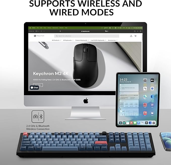 Keychron V6 Max Wireless Custom Mechanical Keyboard, 2.4 GHz Bluetooth QMK Full-Size Layout RGB with Hot-swappable Gateron Banana Switch Compatible with Mac Windows Linux