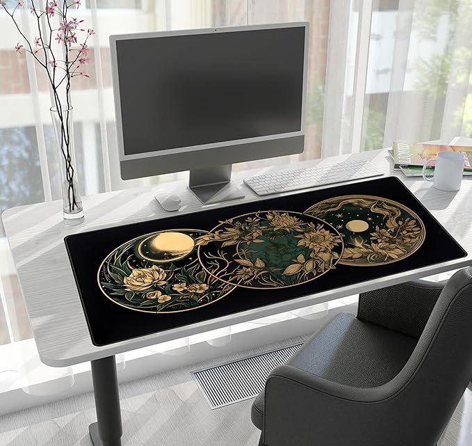 Aesthetic Celestial Desk Mat Vintage Flowers Desk Pad Large Mouse Pad Gaming Mousepad Extended XXL Computer Mat 31.5x15.75 in, Cute Laptop Keyboard and Mouse Mat for Women Office Desk Decor Pad